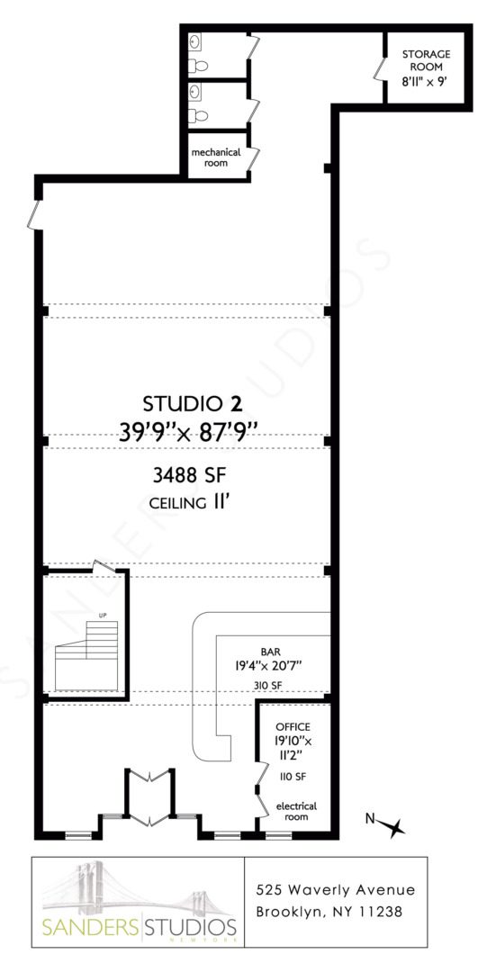 A floor plan of the studio 2 apartment.